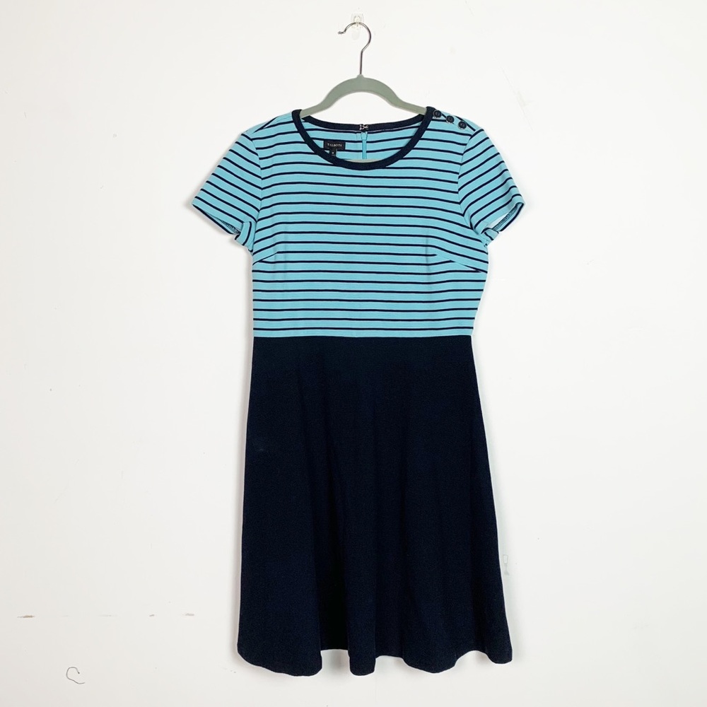 🍩Talbots Striped Fit and Flare Dress Medium Blue - Picture 1 of 5